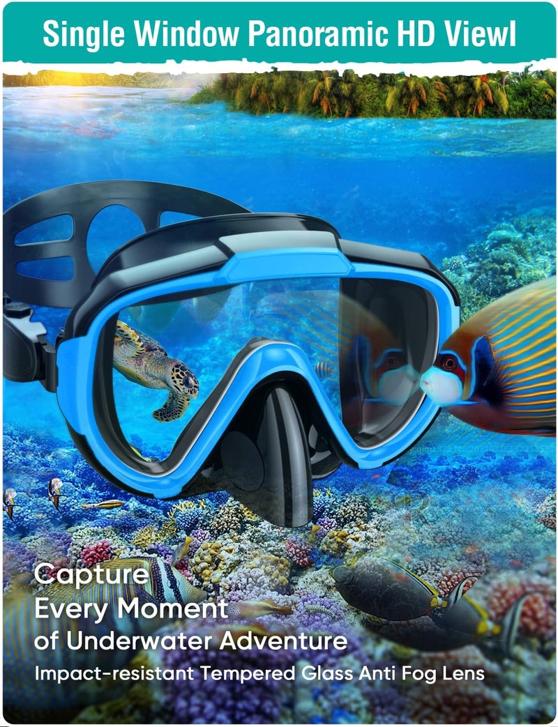 Seovediary Snorkel Set Adults Snorkeling Gear Anti-Fog Panoramic View Swim Mask Dry Top Snorkel Kit with Carry Bag for Snorkeling Scuba Diving Swimming Travel - Image 3
